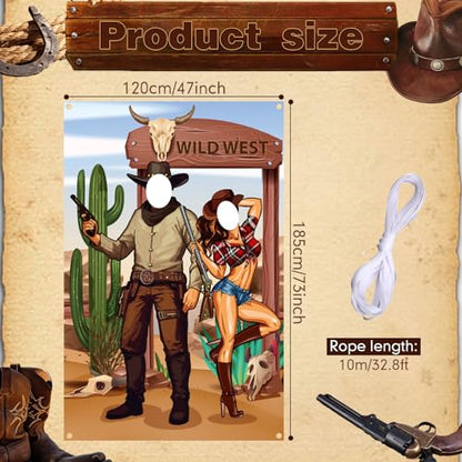 Tudomro 73 x 47 Inch Western Cowboy Backdrop Party Decorations Wild West Large Photo Booth Props Background Door Banner Cowboy Themed Funny Games Supplies for Birthday Party Men - style: Wild West