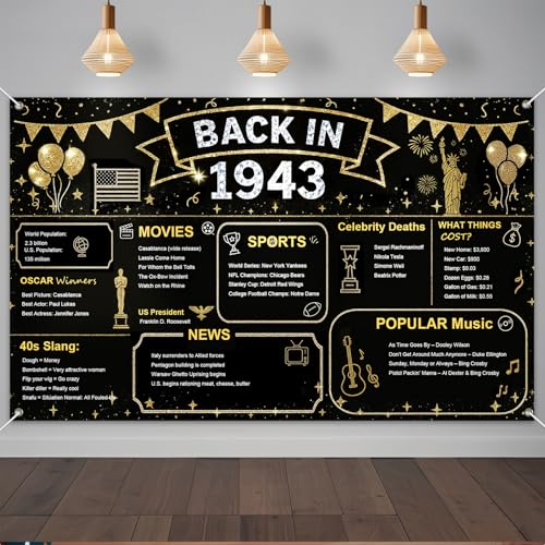 IVN Back in 1943 Backdrop Banner 71x43 Inch Vintage Year Birthday Party Decorations Photography Background Photo Booth Props for Men Women - color: Back in 1943