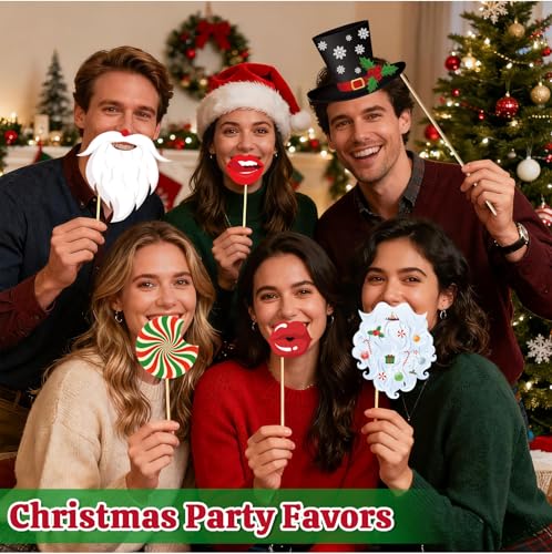 Christmas Photo Booth Props - 36Pcs Christmas Party Decorations Decor & Selfie Accessories, Fun Xmas Party Favors Gifts for Adults, Office Party Supplies