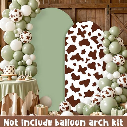 2Pcs Cow Print Arch Backdrop Covers Set Sage Green Brown(7.2ft+6ft), Spandex Fitted Arch Stand Covers for Baby Shower Birthday Bridal Shower Western Farm Photo Booth Background - color: Sage Green & Brown-Cow Print, size: 7.2FT/6FT