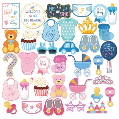 INNORU Boy or Girl Photo Booth Props, Baby Shower Photoshoot Gender Reveal Party Photography Props Favor He or She Centerpiece Sticks Decorations 35 PCS