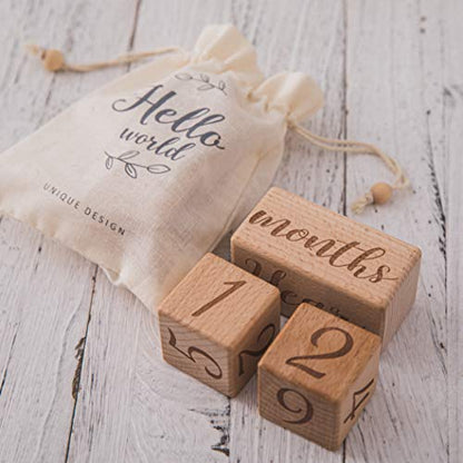 Monthly Baby Milestone Blocks Set of 3 Baby Age Blocks for Monthly Milestone Baby Age Milestone Signs Wooden Baby Photo Props Set Perfect for Baby Shower and Keepsake (Gift Set 3 PCS) - color: wood color 3pcs