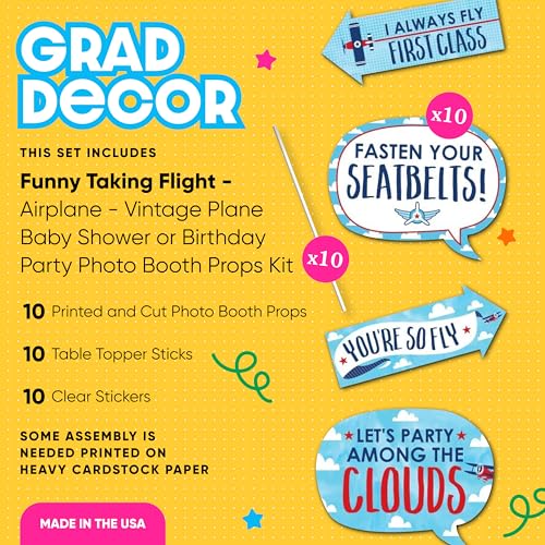 Big Dot of Happiness Funny Taking Flight - Airplane - Vintage Plane Baby Shower or Birthday Party Photo Booth Props Kit - 10 Piece