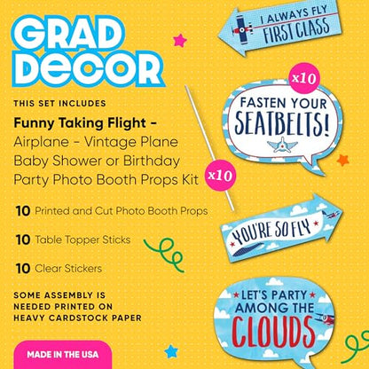 Big Dot of Happiness Funny Taking Flight - Airplane - Vintage Plane Baby Shower or Birthday Party Photo Booth Props Kit - 10 Piece