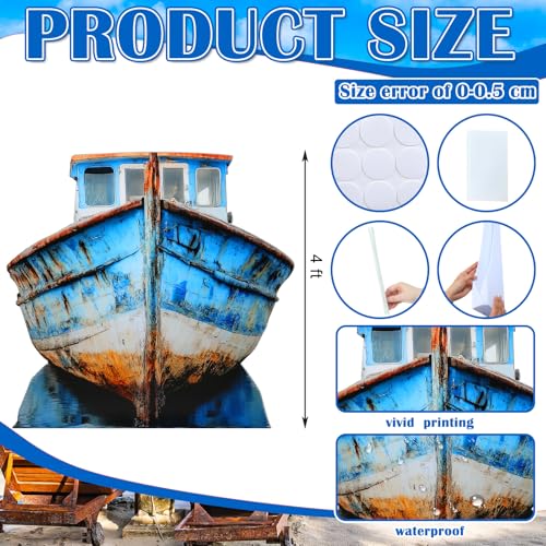 Beeveer 4ft 3D Old Pirate Fishing Boat Cardboard Cutout Stand-up Beach Nautical-Inspired Events Camping-Themed Boat Stand up Photo Props for VBS Vacation Bible School Halloween Party Supplies