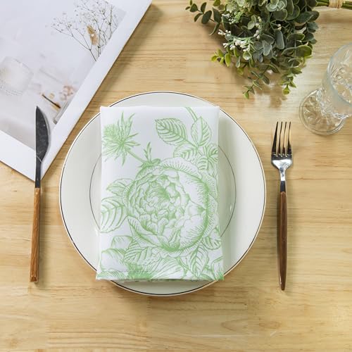 PLOYMONO Green Floral Heavy Duty Cloth Napkins - 17 x 17 Inch Solid Washable Polyester Dinner Napkins - Set of 8 Napkins with Hemmed Edges - Great for Weddings, Parties, Banquets Dinner & More - color: Green Floral
