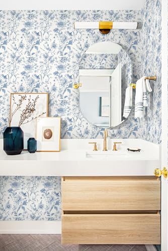 Vinjiasin Wallpaper Peel and Stick Blue Floral Contact Paper Boho Flower Leaf Wall Paper for Bathroom Bedroom Nursery Self Adhesive Removable 17.3'' X 78.7'' - color: Blue&White, size: 17.3" x 78.7"