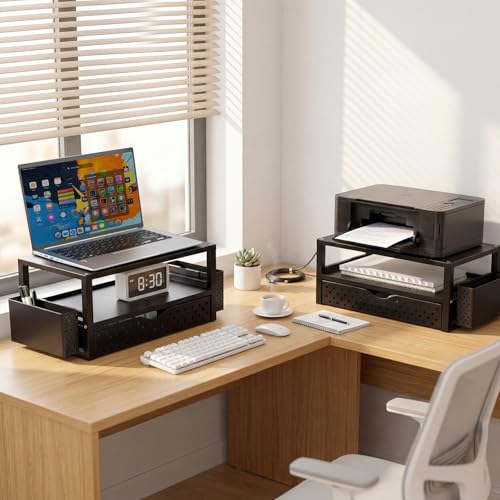 WALI Monitor Stand Riser with Drawer and 2 Pen Holders, Desk Organizers and Accessories for Computer, Printer, Laptop Stand for Home Office Supplies, (PTT004-B), 1 Pack, Black - color: Black, size: 16" * 10" with Drawer and Pen Holder