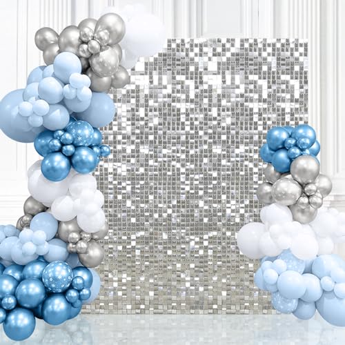 Silver Shimmer Wall Backdrop Panel Sequin Photo Backdrop 6FTx4FT Sparkle Disco Background for Wedding Bachelorette Birthday Stage Party Graduation Decorations - color: Silver, size: 6ftx4ft