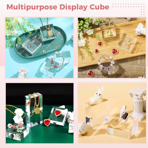 16 PCS Acrylic Display Block, 2 x 2 x 0.8 Inches Square, Clear Polished Cube Jewelry Display Stand