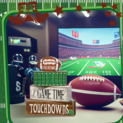 Yuntau 4 Pcs Football Table Decorations Spring Football Tiered Tray Decor Spring Wooden Sign Soccer Centerpiece Decorative Faux Book Stack Block for Coffee Table Fireplace Mantel Floating Shelf - style: Football