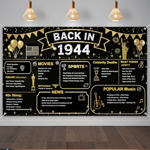 IVN Back in 1944 Backdrop Banner 71x43 Inch Vintage Year Birthday Party Decorations Photography Background Photo Booth Props for Men Women - color: Back in 1944