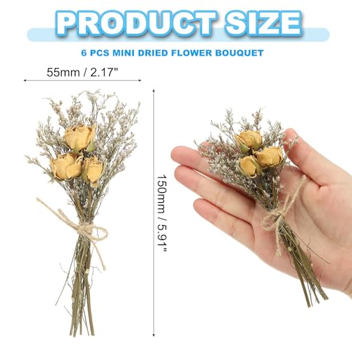 PATIKIL Mini Dried Flower Bouquet, 6 Pcs Rose Natural Wildflower with Stem Decor Baby's Breath Boho Floral Plant Flower for Crafts DIY Photo Props Gift Wedding Decor, Beige - color: Beige