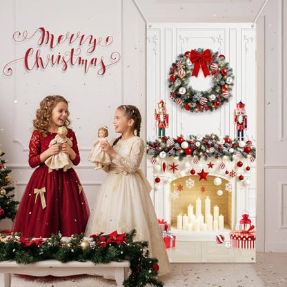 Buryeah Christmas Door Cover Decoration Christmas Fireplace Door Cover Xmas Nutcracker Banner Backdrop Photo Booth Prop Background for Winter Xmas Holiday New Year Party 6.5 x 3 Feet(Classic) - style: Classic