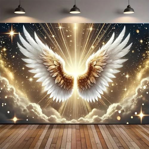 Platinum Gradient Angel Wings Birthday Backdrop Deep Starry Sky Golden Holy Light Clouds Baby Pregnant Bride Pregnant Bride Photography for Weddings Coming-of-Age Ceremonies (B, 6X4FT) - color: B, size: 6X4FT