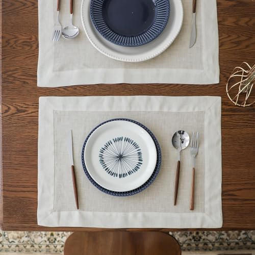 Simple&Opulence Linen Placemats Set of 4 – Hemstitched Dinner Cloth Placemats for Wedding,Party,Mothers Day,Easter – Machine Washable and Reusable 14"×19" Linen - color: Linen, size: placemat(14"×19”)