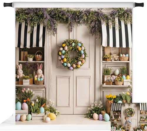 Kate Easter Backdrops for Photography Wood Door Colorful Eggs Spring Party Decorations Photo Props, 8x8ft - size: 8x8ft