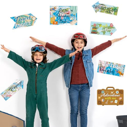 20 Pieces Travel Party Signs Travel Themed Party Decorations Let The Adventure Begin Sign Around the World Decorations Bon Voyage Party Wall Door Porch Yard Sign Travel Party Supplies - style: Travel