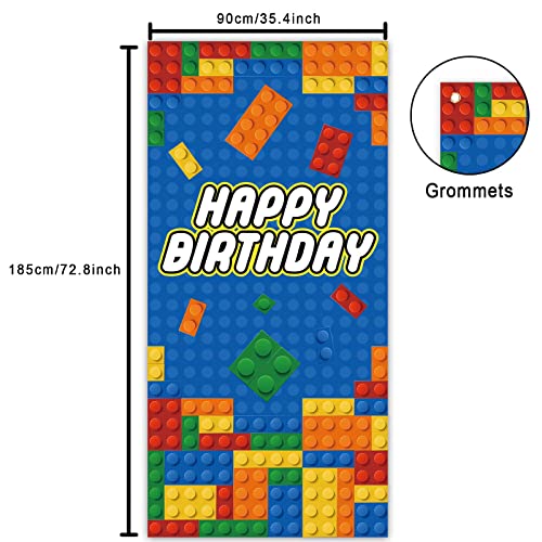 Colorful Building Blocks Happy Birthday Banner Backdrop Construction Bricks and Blocks Theme Decor Decorations for Birthday Party Favors Supplies Background Photo Booth Props