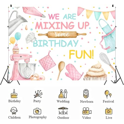 Baking Dessert Cooking Backdrop Kitchen Theme Cooking Birthday Party Decor Background Baby Shower Girls Boys Portrait Cake Table Decor Photoshoot Studio Props (5X3FT) - size: 5X3FT