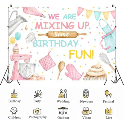 Baking Dessert Cooking Backdrop Kitchen Theme Cooking Birthday Party Decor Background Baby Shower Girls Boys Portrait Cake Table Decor Photoshoot Studio Props (9X6FT) - size: 9X6FT