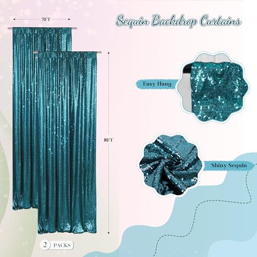 PartyDelight Teal Sequin Backdrop Curtains 2x8ft 2 Panels - High Density 3mm Shimmer Sequin Background Sparkly Photography Drapes for Mermaid Party, Tropical Wedding & Event Decor - color: Teal, size: 24"W x 96"L (Pack of 2)