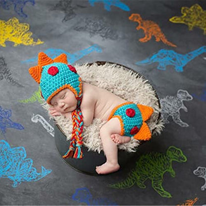 JIAHG Newborn Baby Photography Props Crochet Knitted Outfit Cute Dinosaur Hat & Pants Boys Girls Photoshoot Halloween Costume - color: Blue Dinosaur