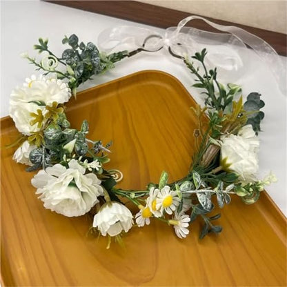 Colorful Rose Flower Crown Wreath Festival Wedding Flower Crown Photo Props Rose Green Leaf Floral Headpiece Hair Wreath Spring(Fuchsia) - color: Fuchsia