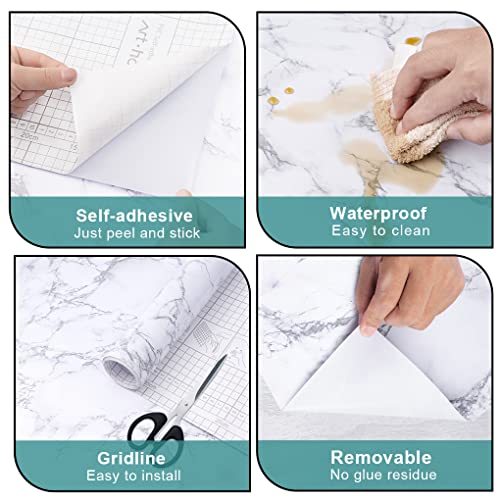 Arthome White Marble Contact Paper - Peel and Stick Wallpaper - Self-Adhesive & Removable Wall Paper for Furniture Desk, Kitchen Countertop, Cabinet, Shelf Liner, Wallcovering, (17"x240") - color: White Marble, size: 17" x 240"