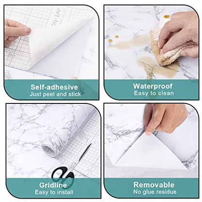 Arthome White Marble Contact Paper - Peel and Stick Wallpaper - Self-Adhesive & Removable Wall Paper for Furniture Desk, Kitchen Countertop, Cabinet, Shelf Liner, Wallcovering, (17"x120") - color: White Marble, size: 17" x 120"