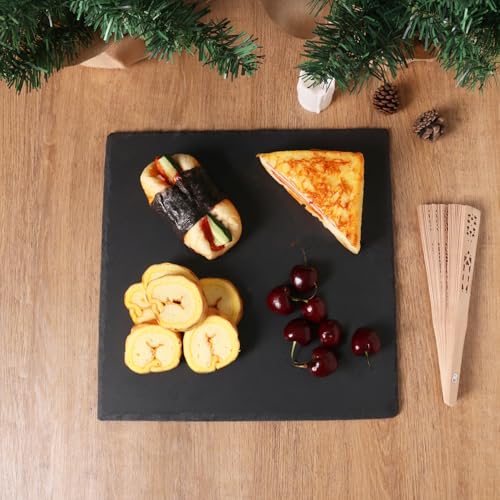 4 Pack 12 x 12 Inch Slate Cheese Boards, Black Square Slate Charcuterie Boards, Natural Charcuterie Stone Plates for Parties, Gifts, and Special Events, Cheese, Sushi, Food. - size: 4 Pack 12 x 12 Inch