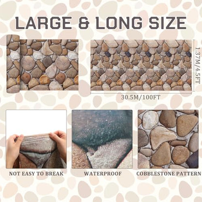 Tegeme 100 ft x 54 Inch Cobblestone Wall Tablecloth Roll Castle Wall Backdrop Disposable Plastic Stone Pattern Table Covers for Medieval Party Supplies Vbs Vacation Bible School Decor - size: 1200" x 54" (Rectangular), style: Cobblestone