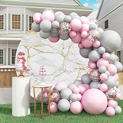 Yeele 7x7ft Grey Gold Marble Texture Round Backdrop Normcore Polyester Photography Background for Themed Birthday Wedding Bridal Shower Baby Shower Banner Anniversary Events Activities Photo Props - size: 7x7ft-Diameter