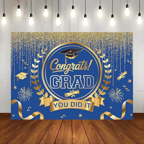 Graduation Backdrop Congrats Grad You Did It Party Decorations Background Congratulations Graduate Class of 2026 Banner Photo Booth Props (Blue and Gold, 7x5ft) - color: Blue and Gold