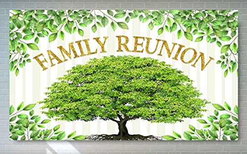 Family Reunion Backdrop, Family Tree Members Theme Photo Backdrop Vinyl 18x10ft Green Tree Family Gather Welcome Party Photography Backdrops Rod-Pocket Props, BJLSGU100 - size: 18x10ft