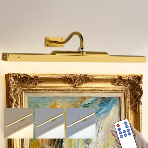 24 Inch Picture Light for Wall - Battery Operated Wireless Wall Sconce with Remote & Timer for Artwork, Portrait, Photo & Frame (Antque Gold) - color: Antique Gold, size: 24IN-1pack