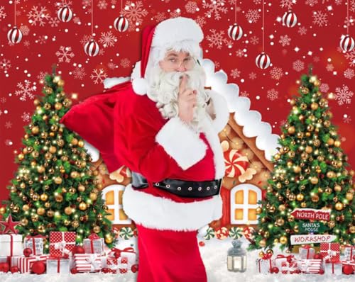Christmas Backdrop - Winter Merry Christmas Photo Backdrop 10x8ft Gingerbread House Xmas Tree Gift Background Party Decor Prop - color: NKY05219