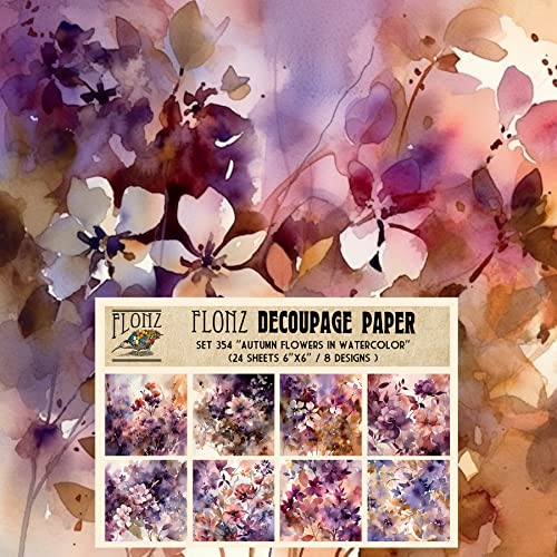 Decoupage Paper Pack (24 Sheets 6"x6") Autumn Flowers in Watercolor # Vintage Styled Pattern Paper for Decoupage, Craft and Scrapbooking - color: ThirtyOne