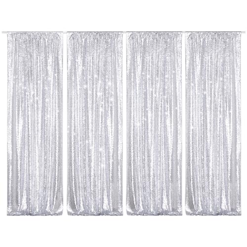 PartyDelight Silver 2FT X 8FT Sparkly Sequin Backdrop Curtains 4 Panels, for Wedding, Party, Room Decorations. - color: Silver, size: 24"W x 96"L (Pack of 4)