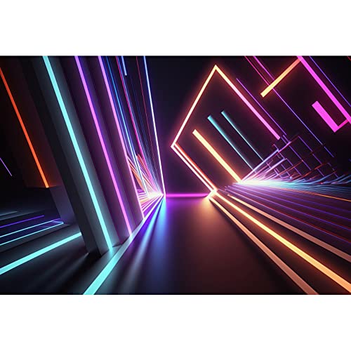 3D Neon Backdrop 12x8ft Fabric Neon Glow Birthday Party Decoration 80s Theme Dance Party Backdrops Abstract Corridor Background Music Video Stage Photography - size: 12x8ft
