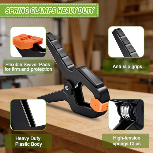 16 Pack Spring Clamps Heavy Duty - 3.5 Inch Wood Clamps for Woodworking, Spring Clips Clamp for Crafts,Photography Backdrop, Balloon Arch and More with Non-Slip Handles and Adjustable Jaw Pads,Orange - size: Orange-16 Pack