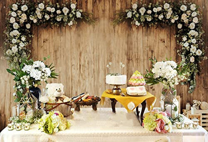 8x6ft Polyester Wedding Backdrop Rustic Floral Flower Wood Wall Backdrop Bridal Shower Reception Ceremony Valentine's Day Photography Background Proposal Party Kids Birthday Party Photo Prop - size: 8x6ft-Polyester