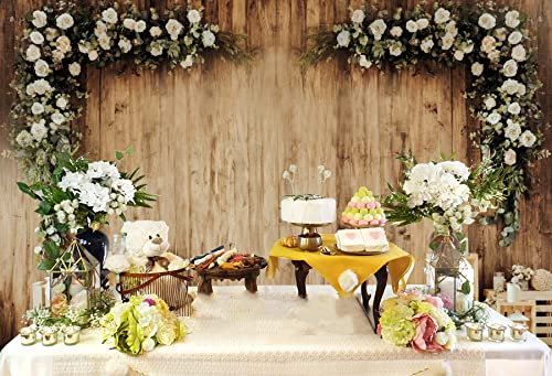 8x6ft Polyester Wedding Backdrop Rustic Floral Flower Wood Wall Backdrop Bridal Shower Reception Ceremony Valentine's Day Photography Background Proposal Party Kids Birthday Party Photo Prop - size: 8x6ft-Polyester