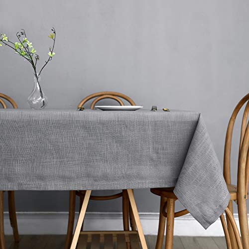maxmill Lux Faux Linen Table Cloth with Slubby Texture Wrinkle Resistant Anti-Shrink Soft Tablecloth for Kitchen Dining Tabletop for Banquet Parties Event Dinner Rectangle 52 x 70 Inch Neutral Grey - color: Lux Neutral Gray, size: 70" x 52" (Rectangular)