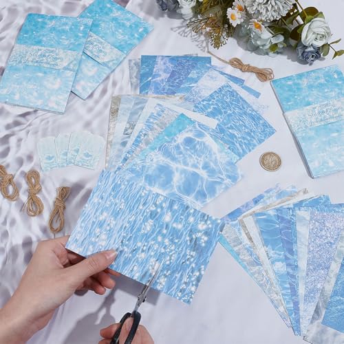 GORGECRAFT 30Pcs 15 Styles Water Ripple Pattern Paper Water Texture Background Scrapbook Paper 143x93mm Sea Ocean Waves Patterned Cardstock for Scrapbooking Photo Album DIY Craft Decor Card Making