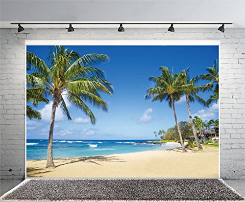 Yeele 10x6.5ft Seaside Backdrop for Photography Sandy Beach Palm Trees Background Summer Tropical Ocean Outdoors Nature Scenic Kids Adult Holiday Travel Photo Booth Shoot Vinyl Studio Props