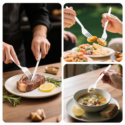 Compostable Utensils Set (300Pack), Heavy Duty & Eco-Friendly No-Plastic Spoons, Forks, Knives Cutlery Set - 100% Disposable Cornstarch Flatware for Lounge Party Wedding BBQ Picnic Camping - size: 300Pack Utensil Set