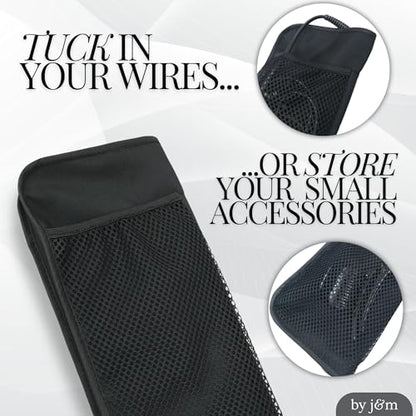 Flat Iron Hair Straightener Silicone Mat & Pouch Pack by j&m - with Heat Proof Mat for Curling Tongs/Wands/Irons - Fits ghd, BaByliss & Larger Straighteners - Zip-Up All-in-One Compact Travel Case - size: Pouch & Mat