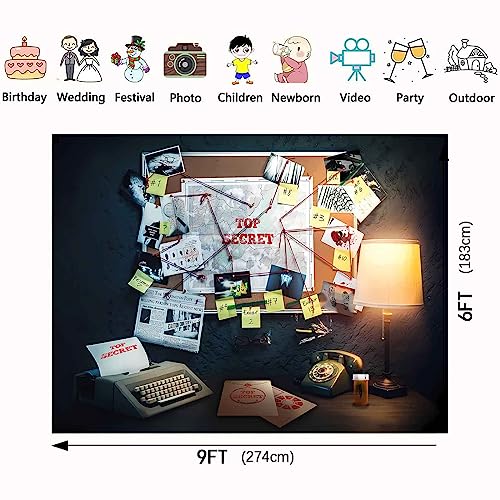 Detective Backdrop, 9x6ft Agent Spy Theme Top Secret Police Office Investigation Photography Background Crime Clue Evidence Murder Mystery Party Decorations Photo Booth Props BJFNPR0141 - size: 9x6