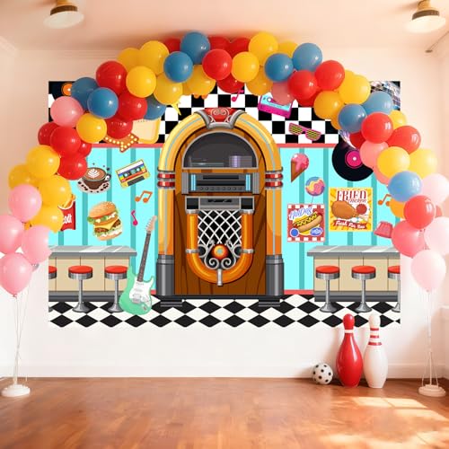 50s Retro Diner Backdrop Rock and Roll Party Decorations Backdrops Sock Hop Decorations for Birthday 7x5ft
